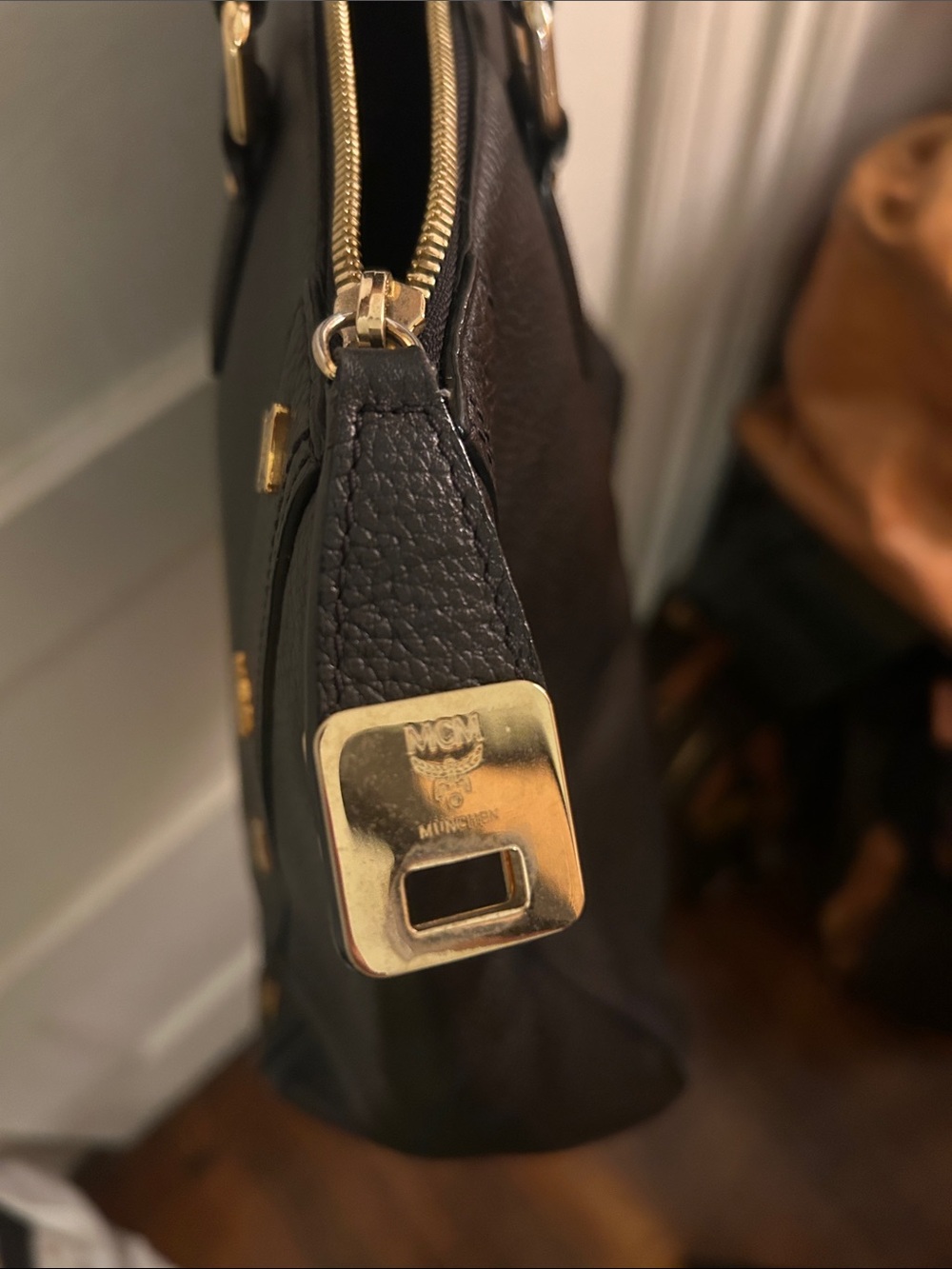 MCM Black Leather Tote with Gold Accents - Picture 2 of 6